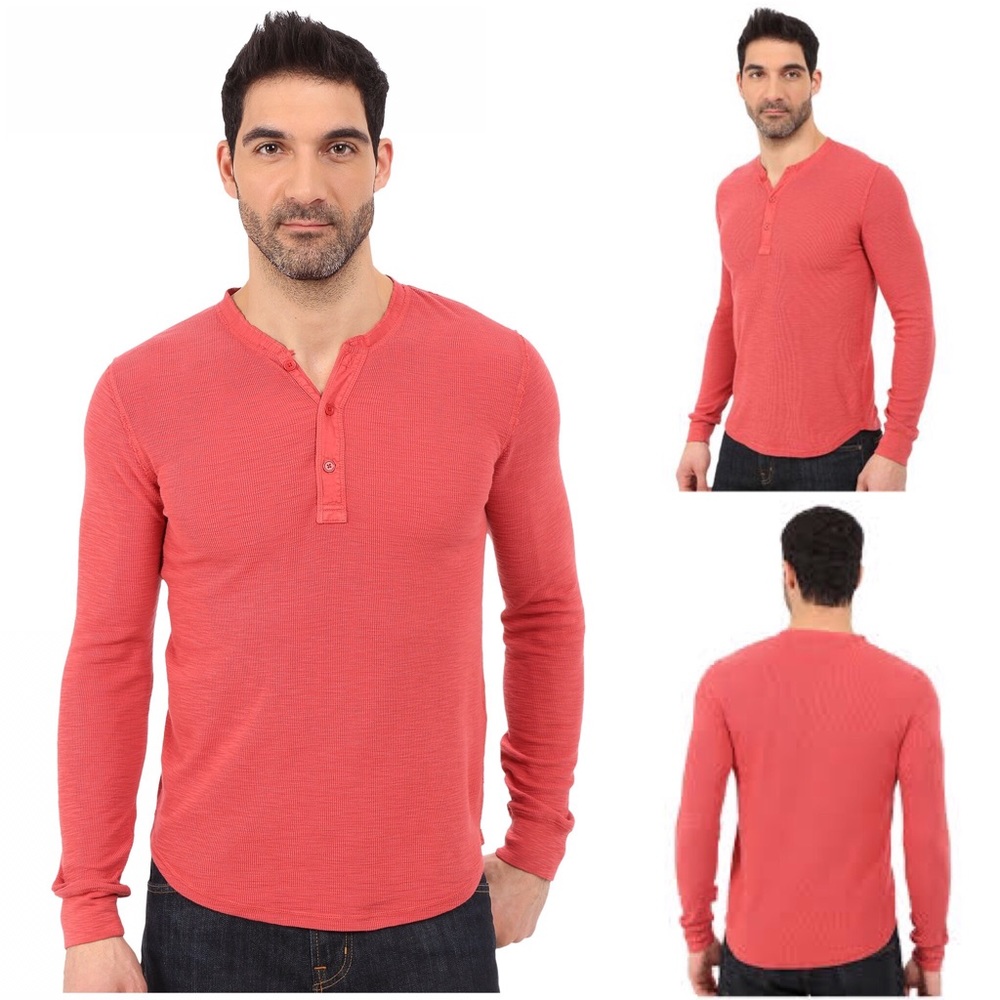 Lucky Brand Solid Waffle Henley-Kechup-Large